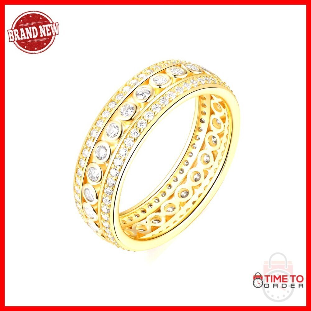 Chunky Moissanite Wedding Band Sterling Silver 14K Gold Plated Size 4-11